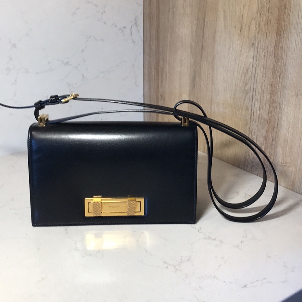 Authentic SAINT LAURENT Medium Domino turnlock bag black